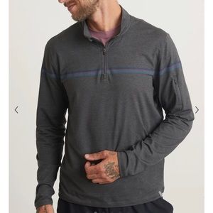 Marine Layer Stripe Sport Quarter Zip in Asphalt/Tulipwood
